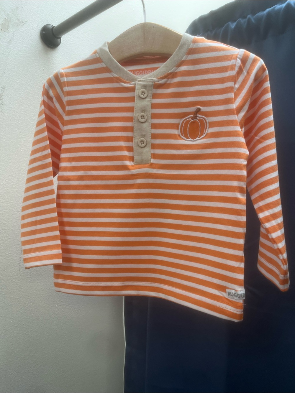 Orange & White Striped Pumpkin Henley Top for Kids